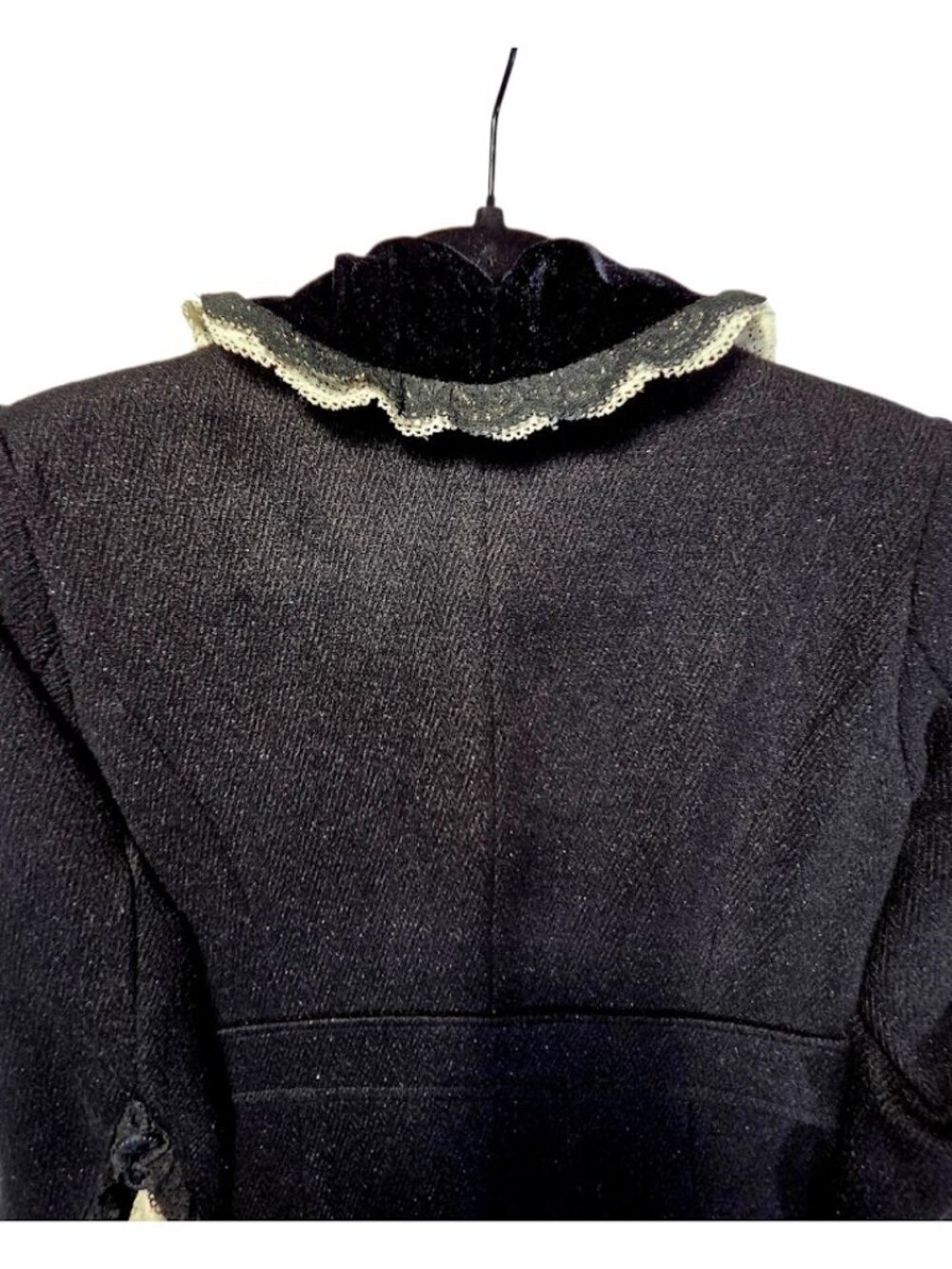 Marc Jacobs Women Black 100% Wool Velvet Lace Trim Trench Coat Jacket Size 6 - Picture 15 of 16